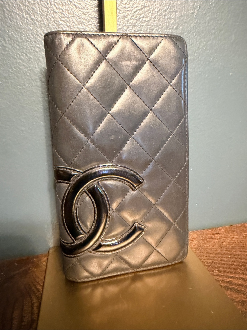 CHANEL Cambon Black Quilted CC Logo Long Wallet w Pink Interior